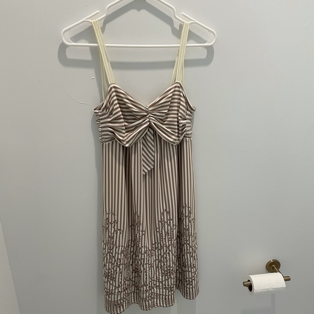 BCBGMaxAzria Brown and Cream Striped Midi Dress